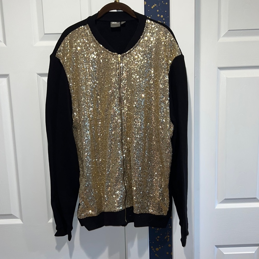 Mens Gold Sequined bomber style zip front